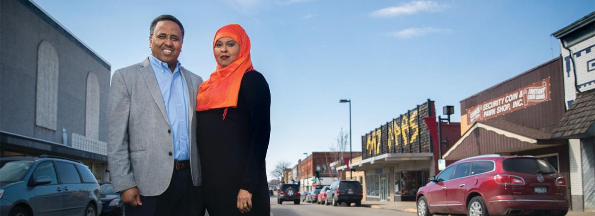 “Zack” and co-owner wife Sahra Gure, outside the Midtown Plaza Mall in downtown Willmar